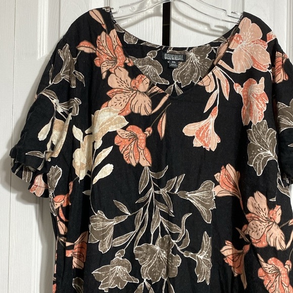Original linen blend black & peach tunic top dress size XXL - Picture 4 of 14